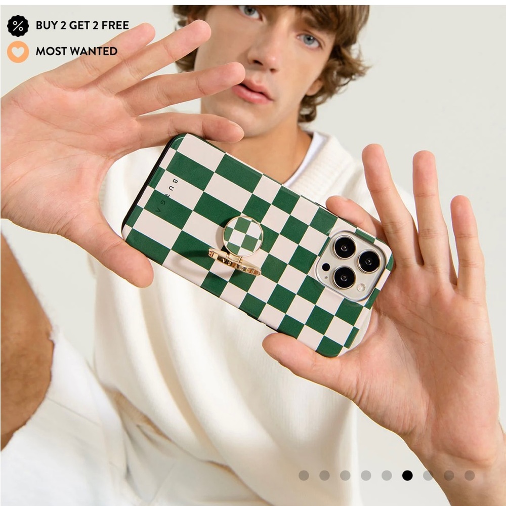 New with Case- Burga Iphone 13 Ivy League Phones Case Green/ Off White Check